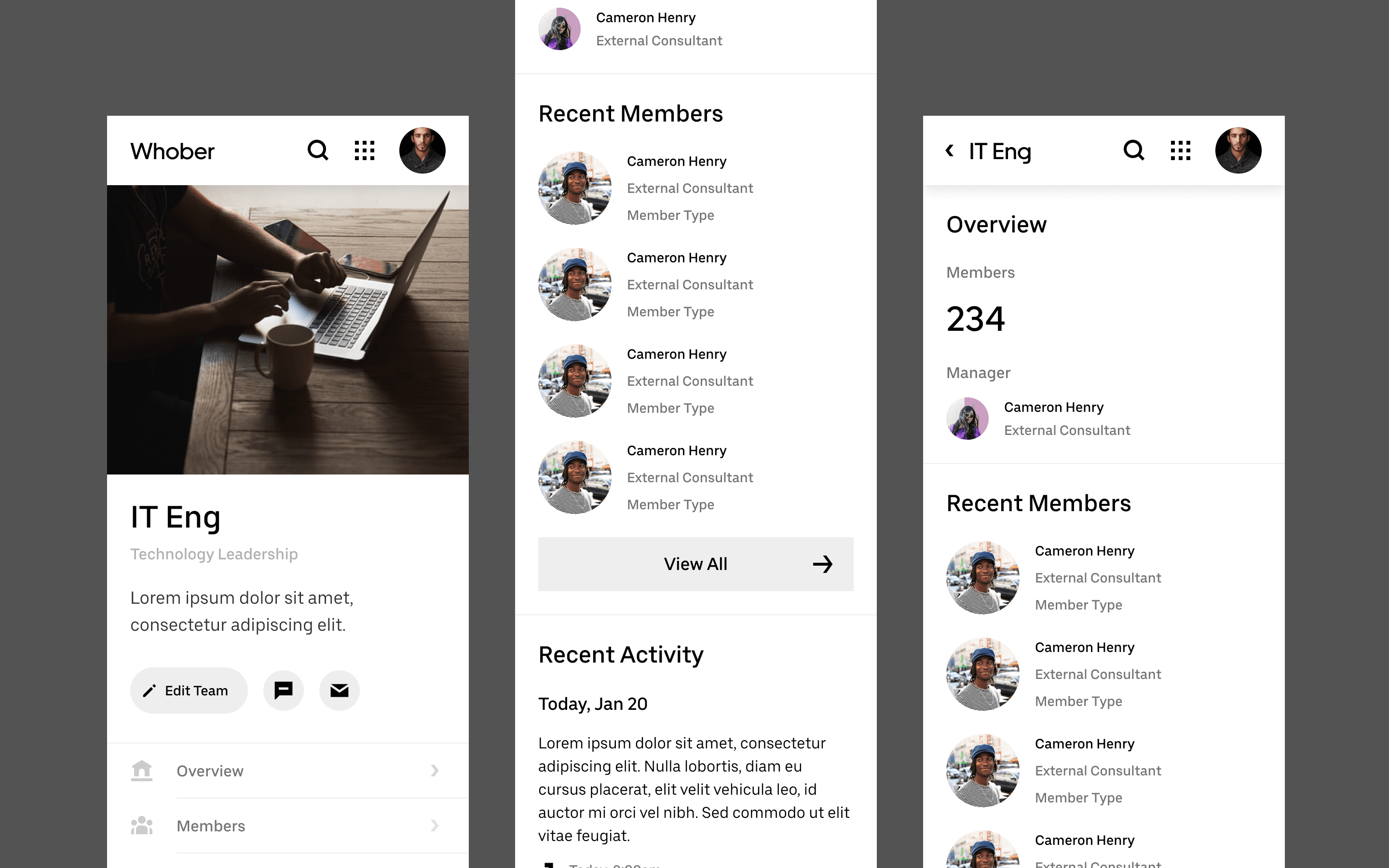 Uber Suite messaging tool showing a contextual list of users and channels.