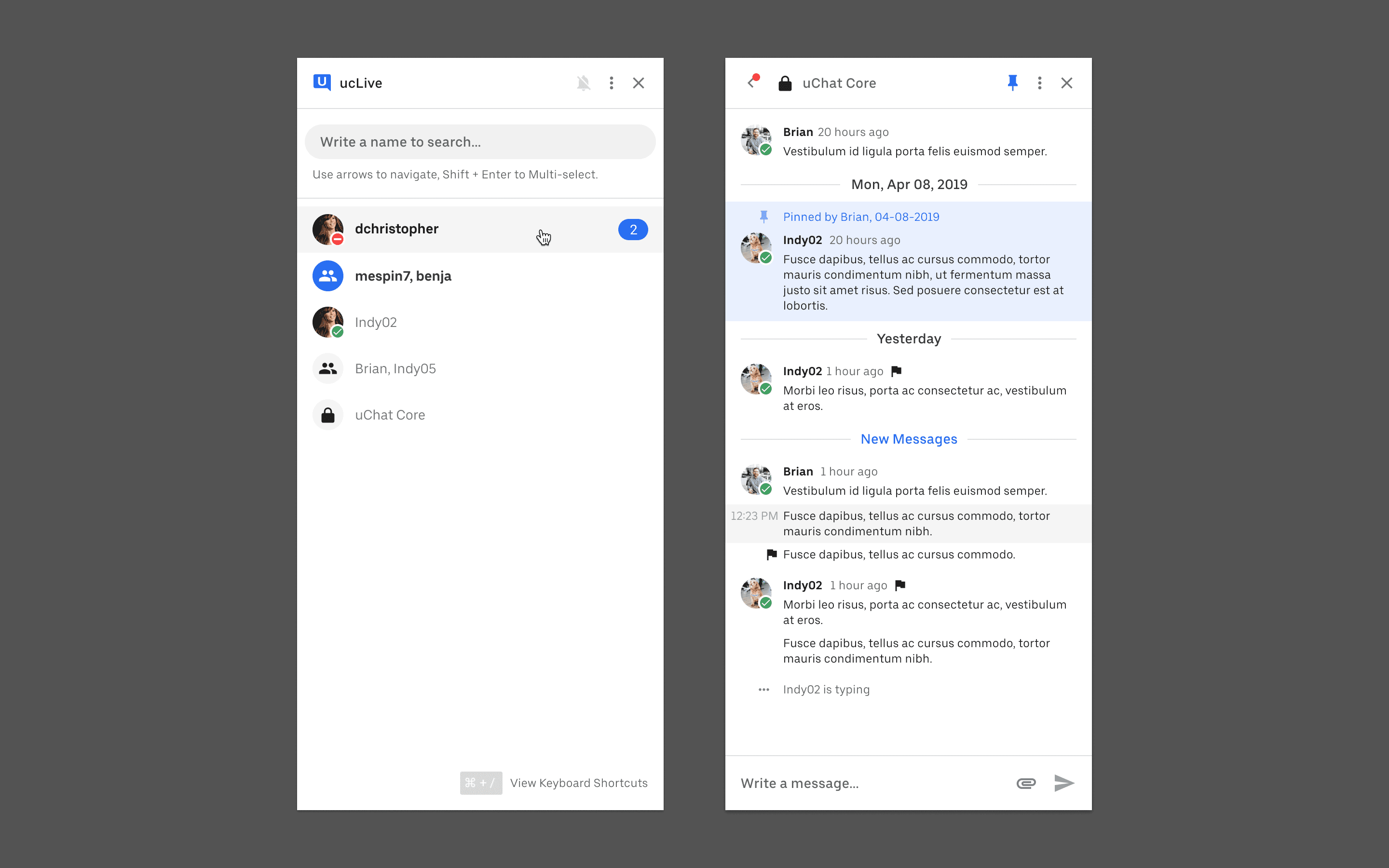 Uber Suite messaging thread showing a conversation between team members.