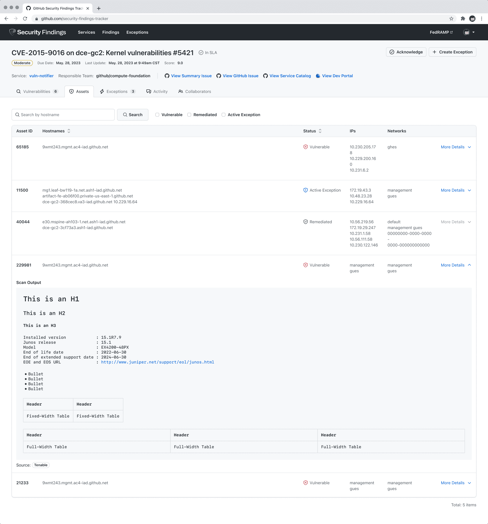 Security Findings risk-selection step in the remediation workflow, listing CVEs by risk score.